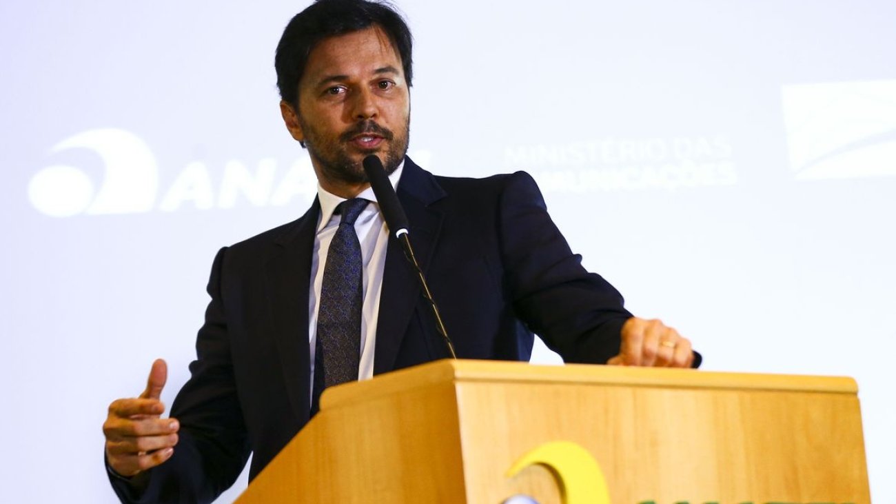 O ministro das Comunicações, Fábio Faria, durante solenidade de posse do novo presidente da Anatel, Carlos Manuel Baigorri.