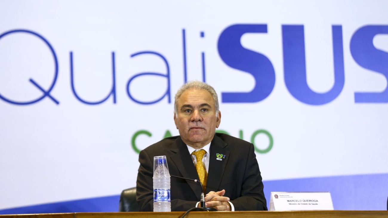 O ministro da Saúde, Marcelo Queiroga, durante o lançamento do Programa de Qualidade na Assistência Cardiovascular, o QualiSUS Cardio, no Palácio Itamaraty.