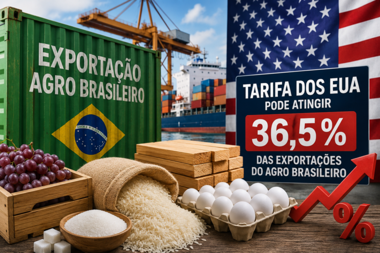 Tarifa dos EUA pode afetar 36,5% das exportações do agro brasileiro Contêineres de produtos do agronegócio brasileiro destinados à exportação para os Estados Unidos.