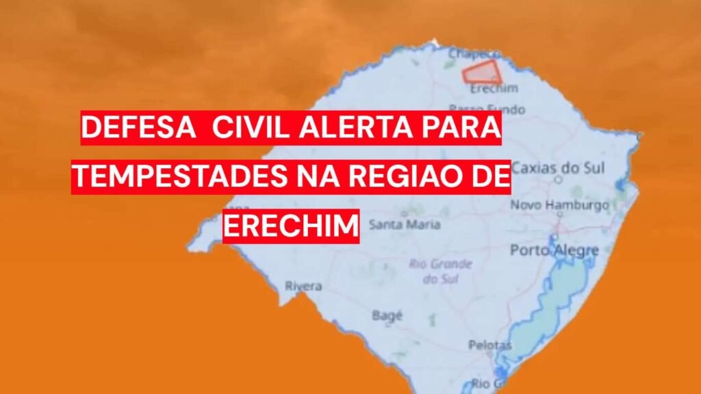 Defesa Civil alerta para tempestade, granizo e vento perto de Erechim