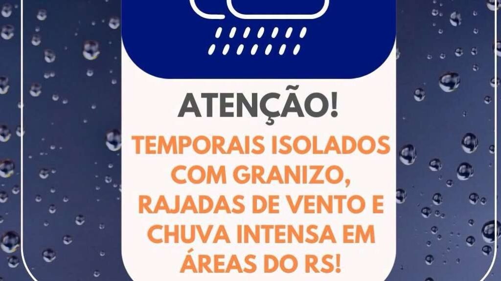 Temporais no RS podem provocar chuva intensa, granizo e rajadas de vento