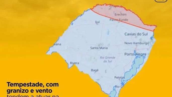 Temporal com vento forte e possibilidade de granizo no Rio Grande do Sul
