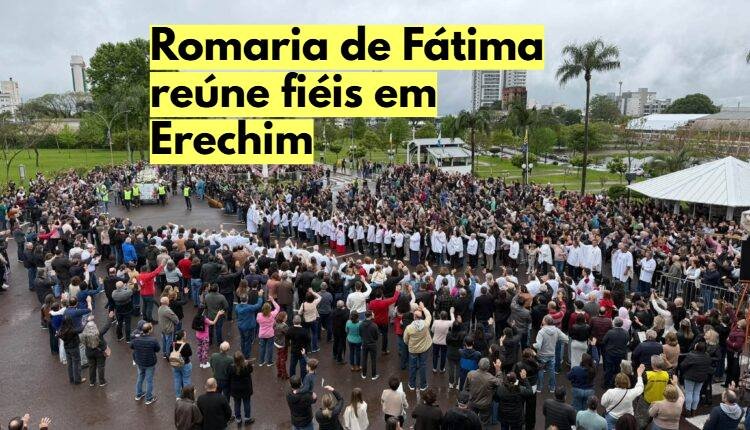 Fiéis participam da 75ª Romaria de Fátima em Erechim, marcada por momentos de oração pela paz.