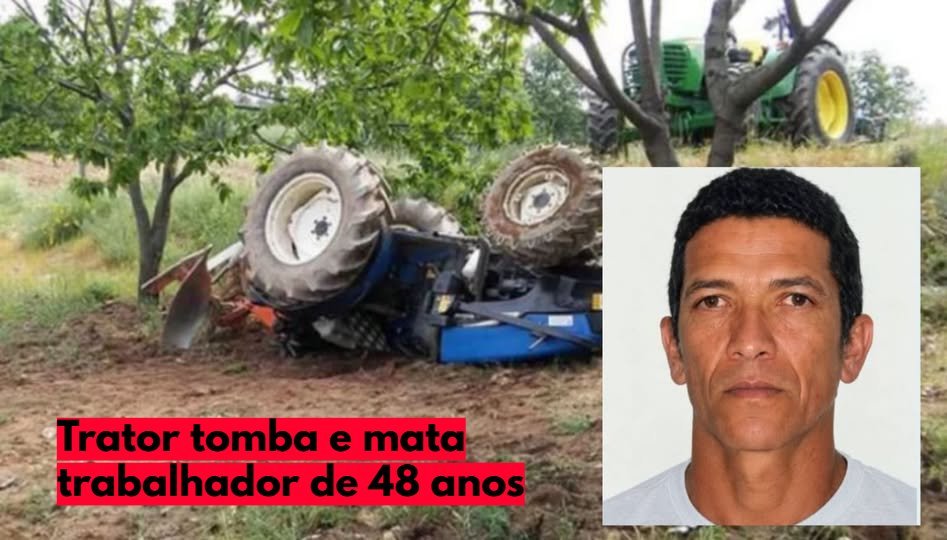 Trator agrícola em área rural, ilustrando acidente fatal durante trabalho no campo.