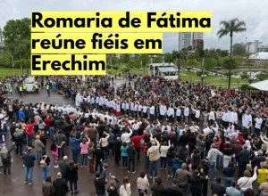 Fiéis participam da 75ª Romaria de Fátima em Erechim, marcada por momentos de oração pela paz.