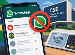 Ilustração do aplicativo WhatsApp relacionada à proposta do TSE sobre canais políticos durante as eleições.