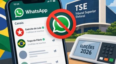 Ilustração do aplicativo WhatsApp relacionada à proposta do TSE sobre canais políticos durante as eleições.