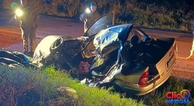 Acidente na BR-386 entre carro e caminhão em Sagrada Família