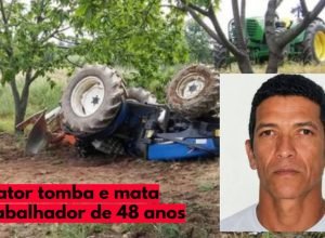 Trator agrícola em área rural, ilustrando acidente fatal durante trabalho no campo.