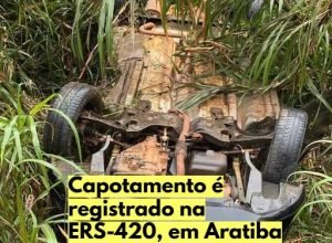 Veículo envolvido em saída de pista com capotamento na ERS-420, em Aratiba
