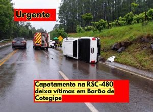 caminhonete envolvida em capotamento na RSC-480, em Barão de Cotegipe.