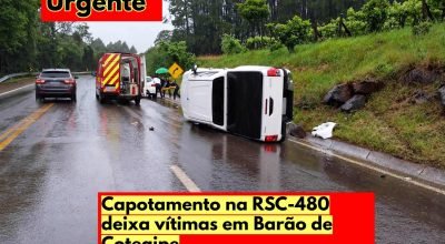 caminhonete envolvida em capotamento na RSC-480, em Barão de Cotegipe.