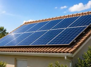 Painéis solares instalados no telhado de uma residência