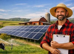 Painéis solares instalados em uma propriedade rural