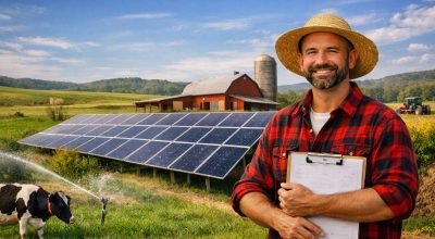 Painéis solares instalados em uma propriedade rural