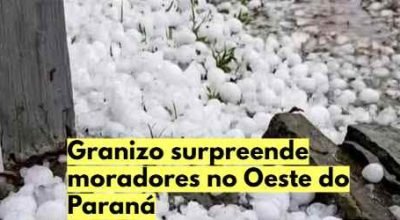 Sugestão: pedras de granizo acumuladas no chão após ocorrência no Oeste do Paraná.