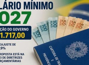 Valor do salário mínimo 2027 projetado em R$ 1.717 no Brasil