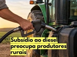 Sugestão: trator agrícola trabalhando em uma propriedade rural, representando a importância do diesel para o campo.