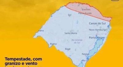Temporal com vento forte e possibilidade de granizo no Rio Grande do Sul