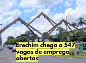 Sugestão: Fachada da Agência FGTAS/Sine de Erechim, onde candidatos podem consultar vagas de emprego.